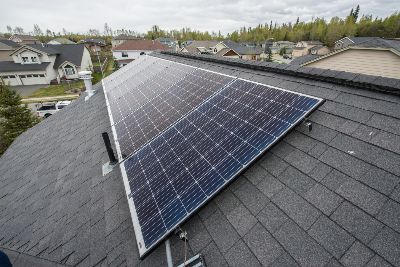 Solar panels on the roof of a house.