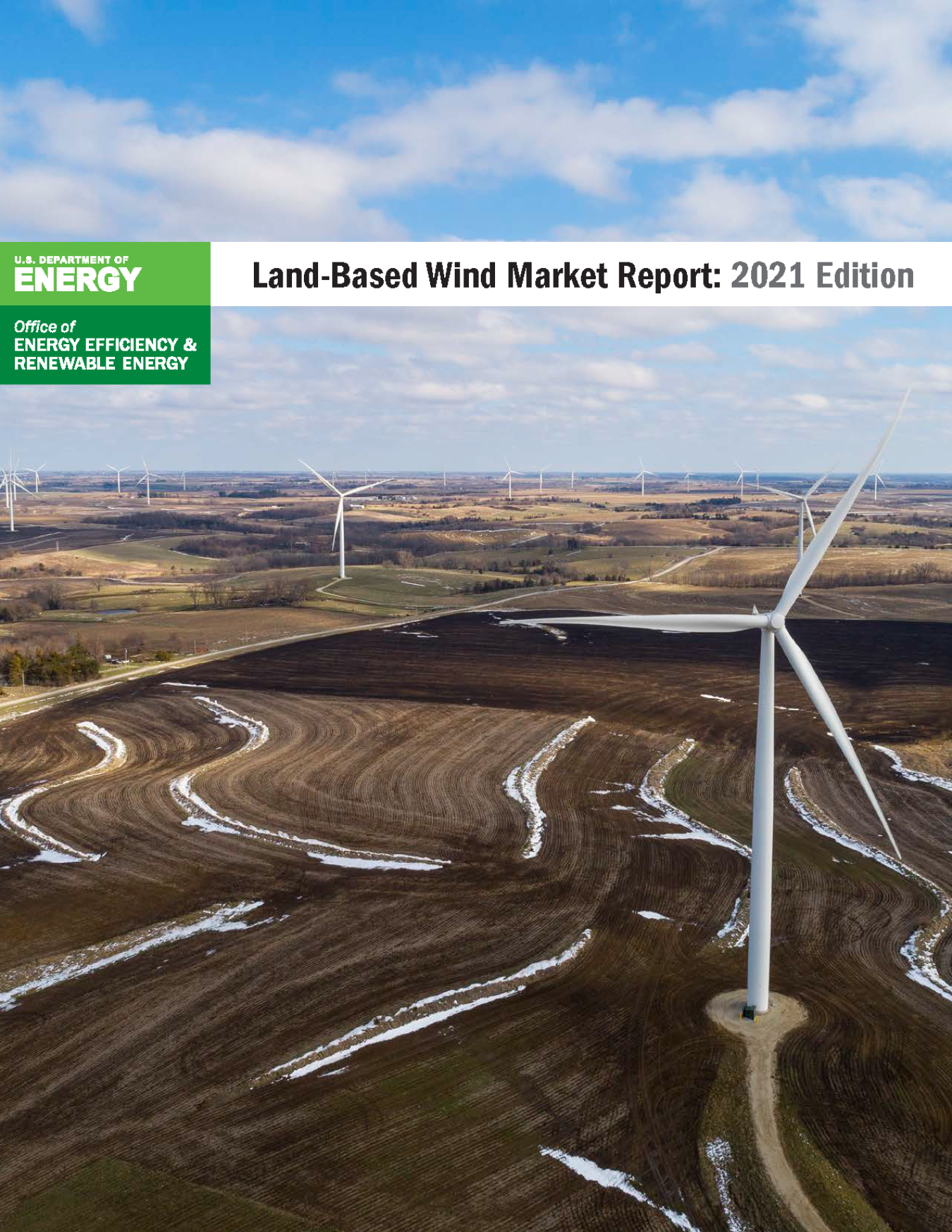 Aerial view of Land-Based wind turbines.