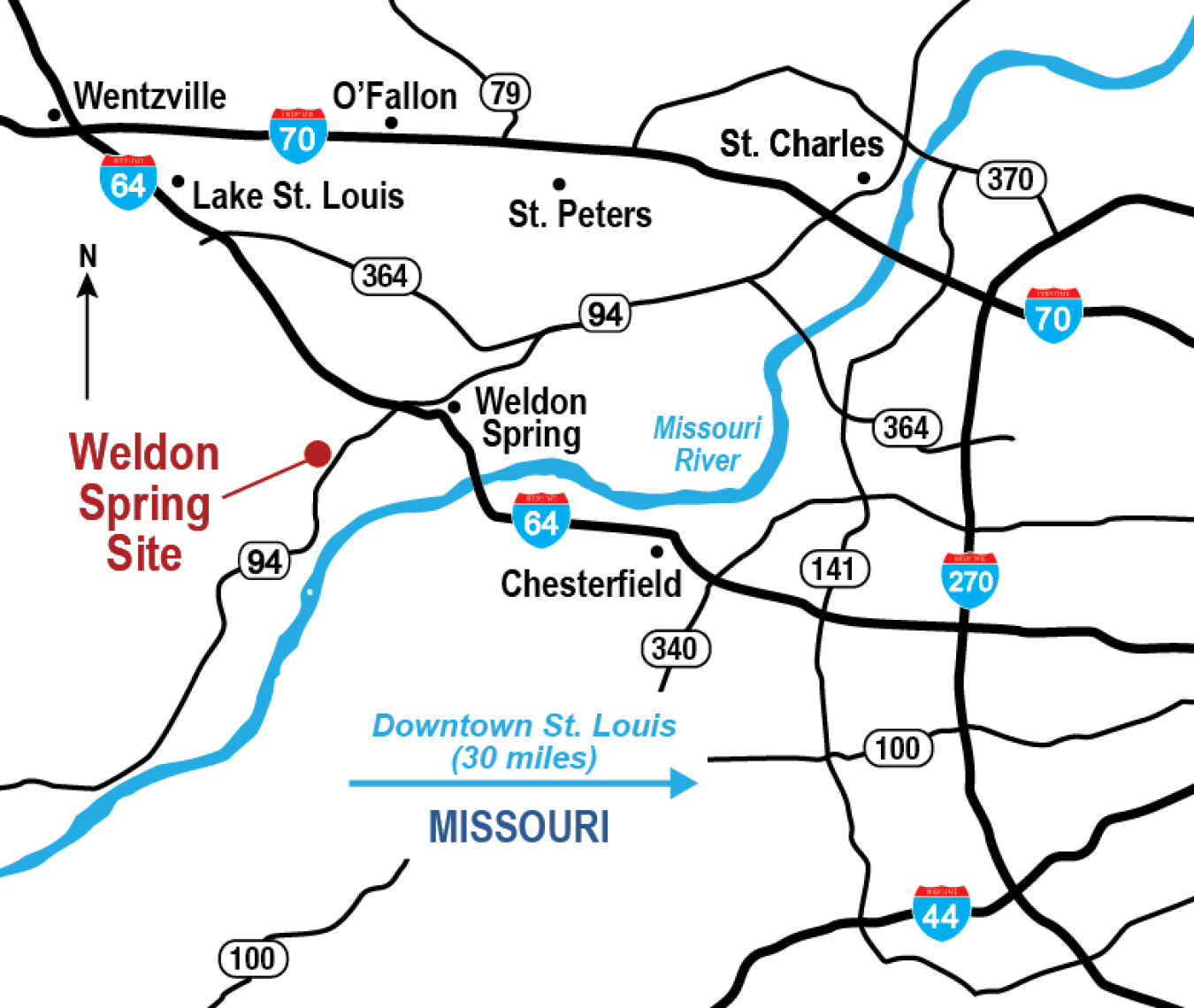 Weldon Spring Site Interpretive Center driving directions map.