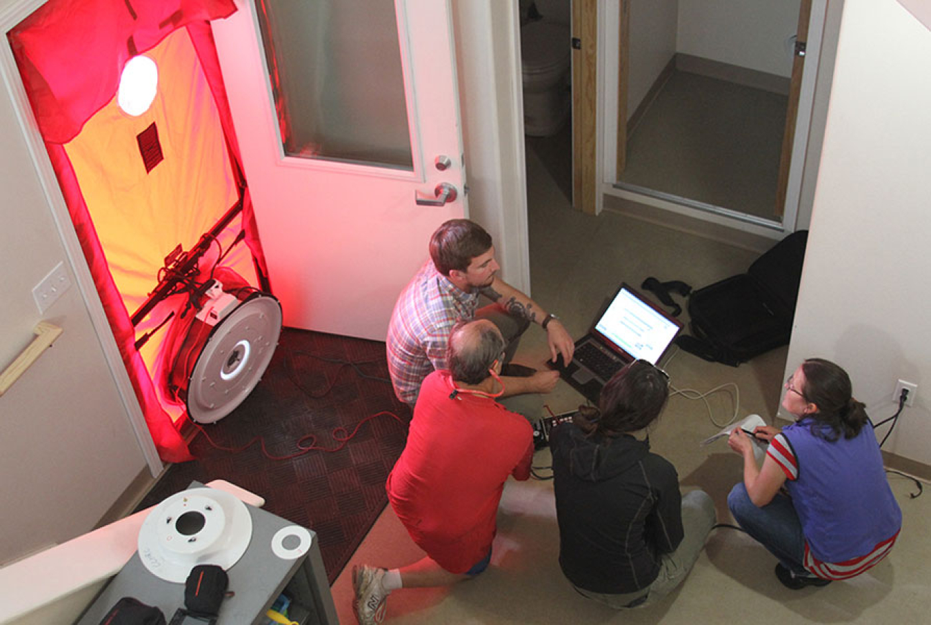 Aerial view of a blower door insulation.