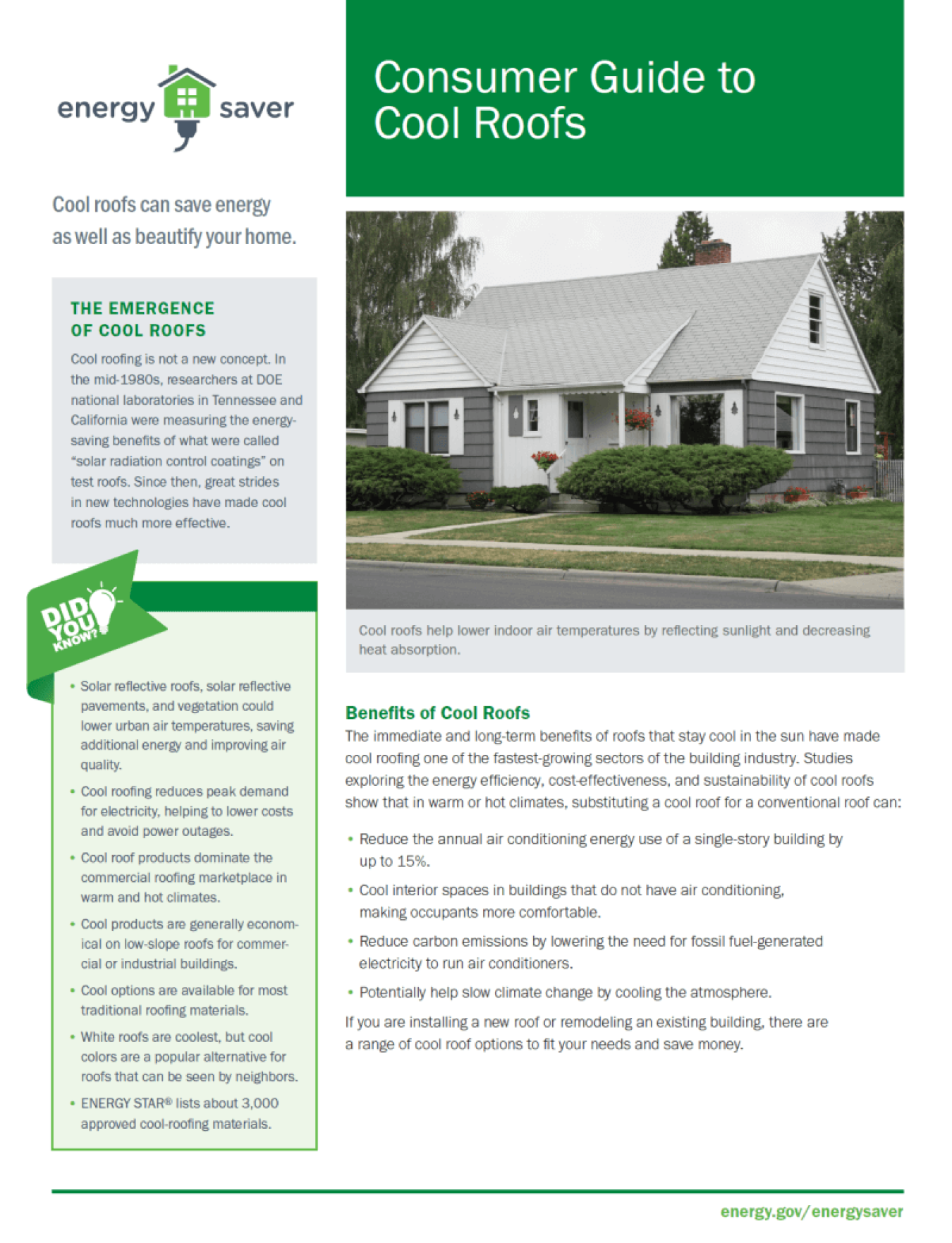 Thumbnail of the Consumer Guide to Cool Roofs fact sheet.