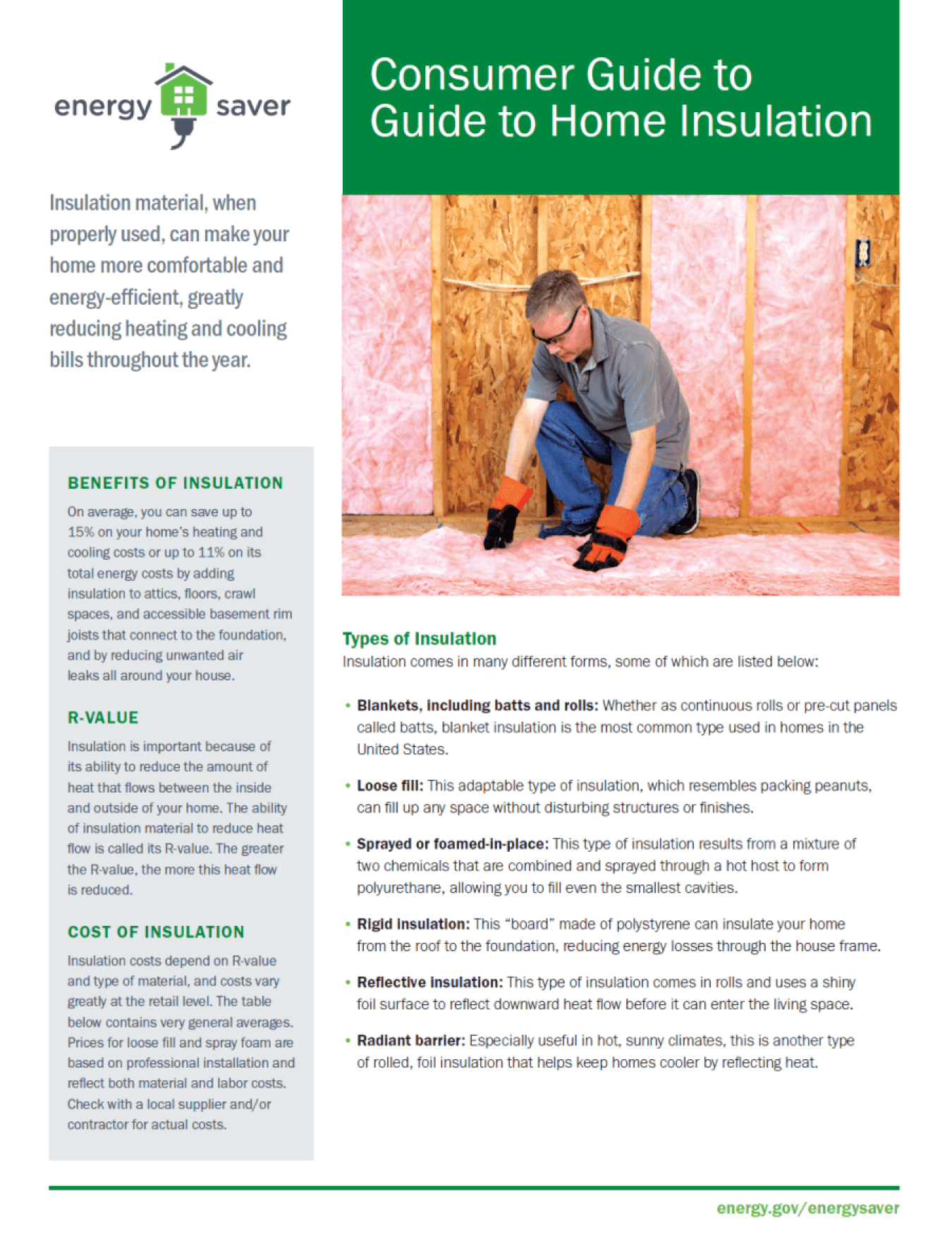 Consumer Guide to Home Insulation Fact Sheet Department of Energy