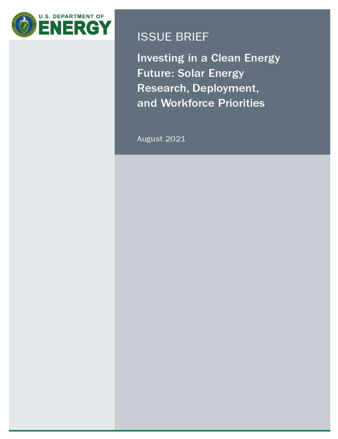 Thumbnail of the issue brief, Investing in a Clean Energy Future: Solar Energy Research, Deployment and Workforce Priorities