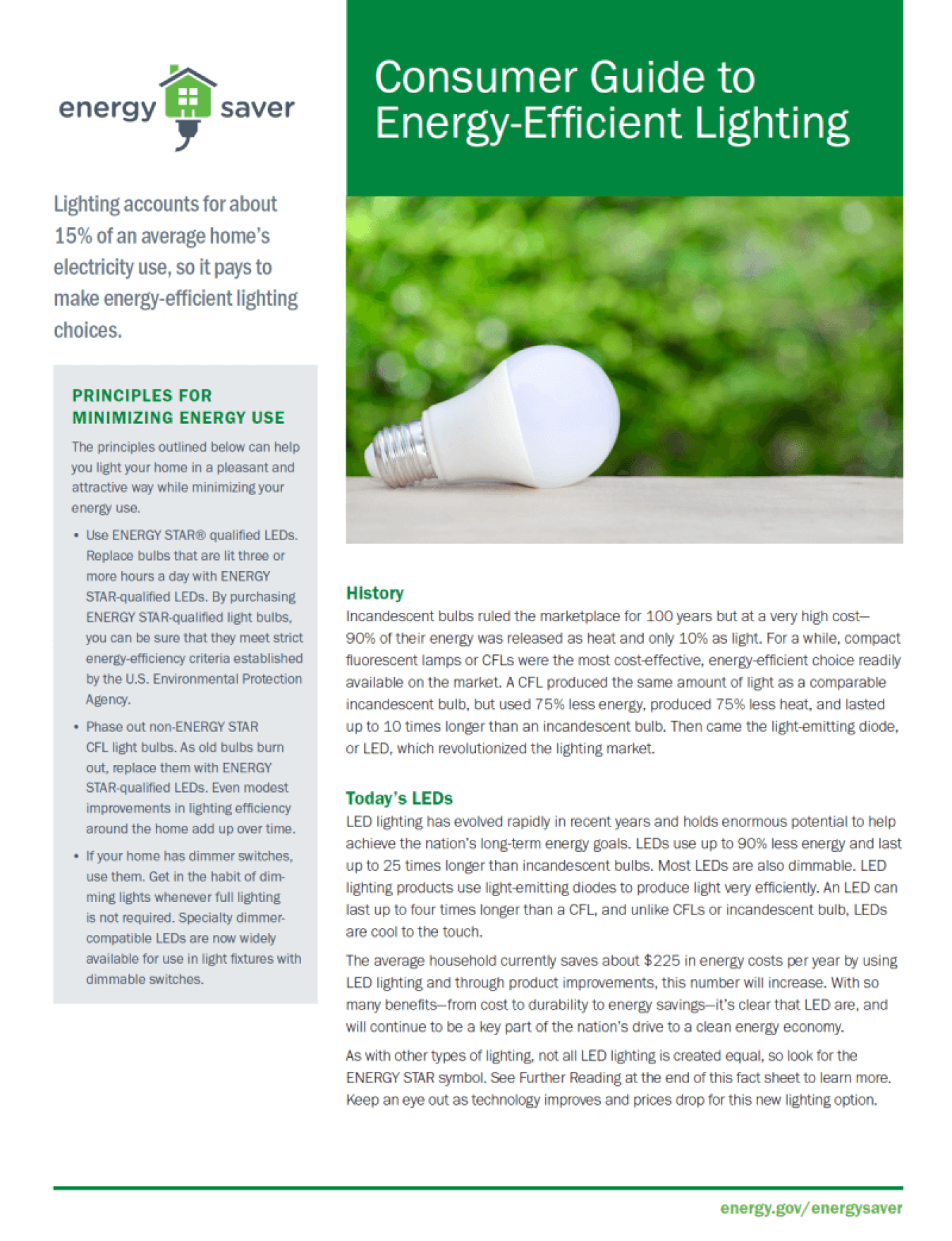 Consumer Guide to Energy Efficient Lighting Fact Sheet