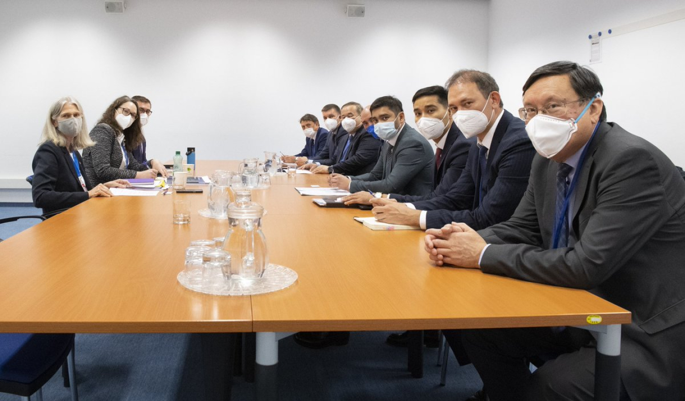 NNSA Administrator Hruby and her team, left, meet with the delegation from Kazakhstan at the IAEA GC.