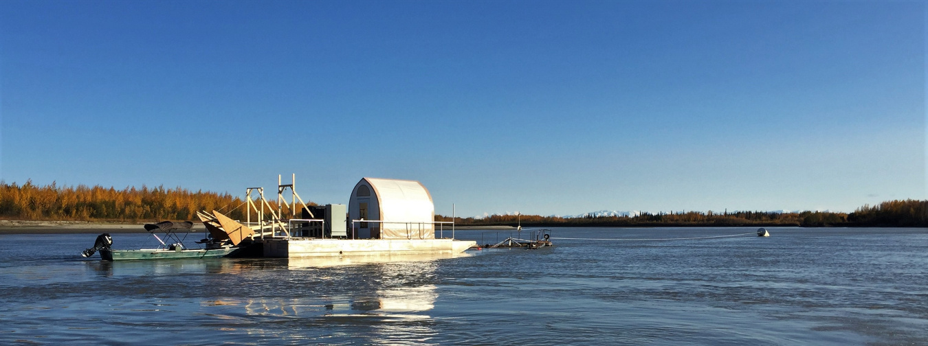 Hydrokinetic device being tested in the water. 