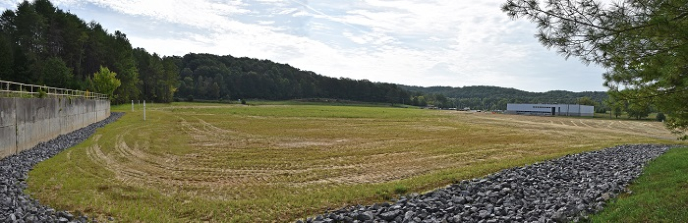 A view of the former Centrifuge Complex area following demolition, slab removal, excavation, and backfilling. The facility’s footprint falls in the area for a proposed regional airport planned at East Tennessee Technology Park.