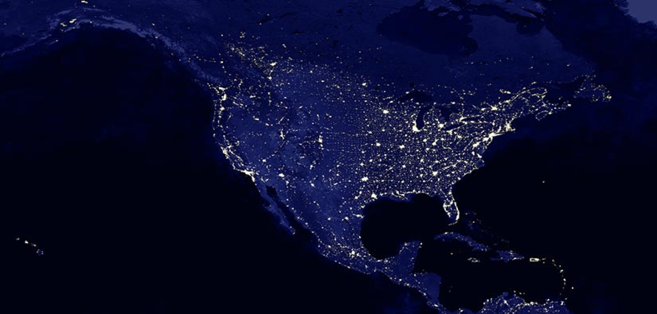 Aerial view of the united states at night. 