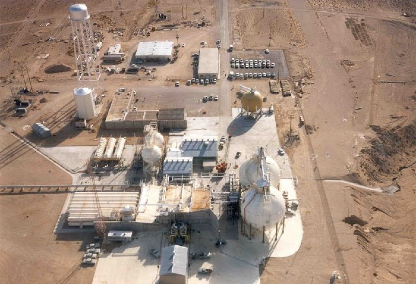 An archive photo of the Test Cell C (TCC) complex at the Nevada National Security Site. The TCC and Engine Maintenance, Assembly, and Disassembly complexes are being prepared for demolition and closure.