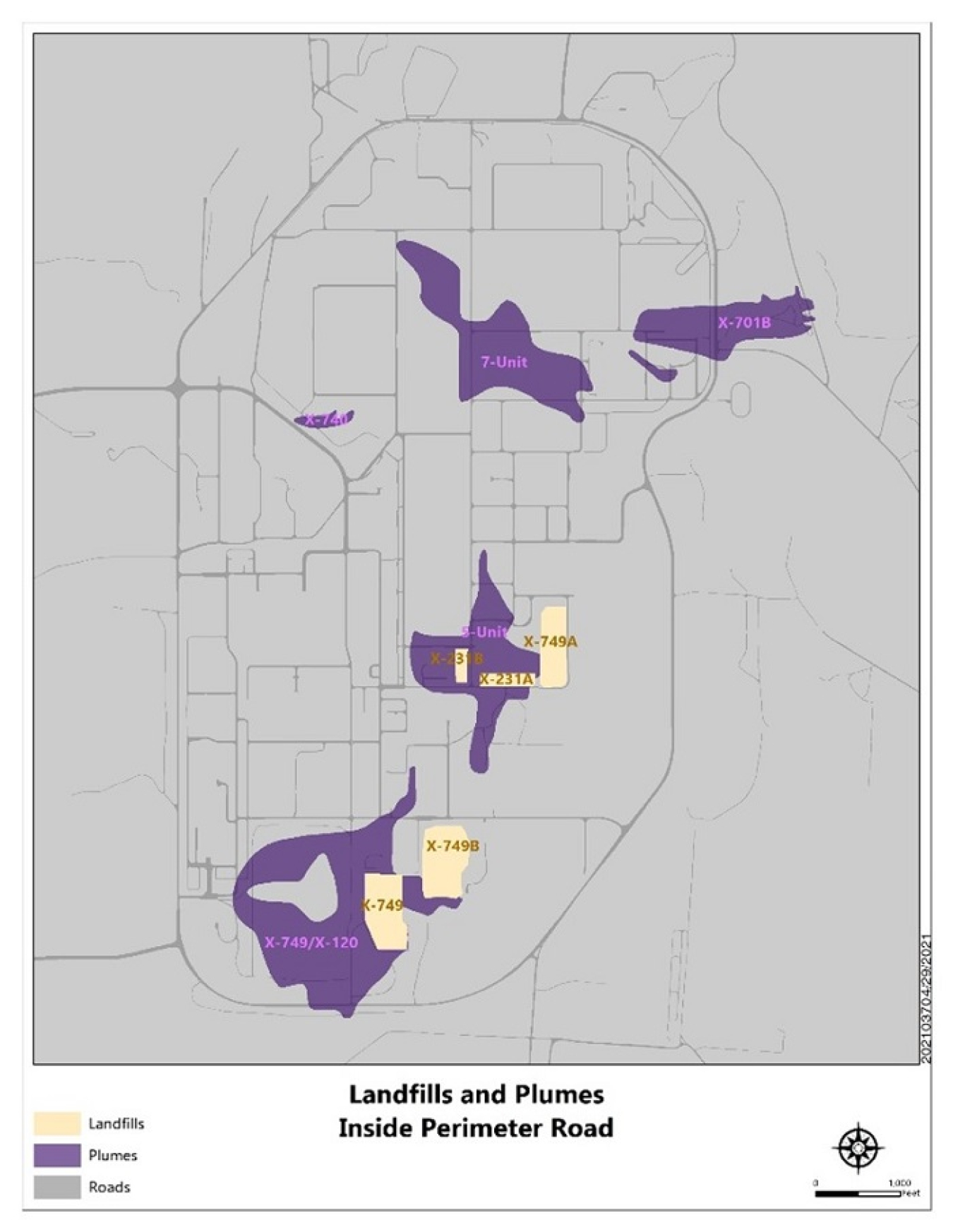 This map shows plumes and landfills targeted for excavation at the Portsmouth Site.
