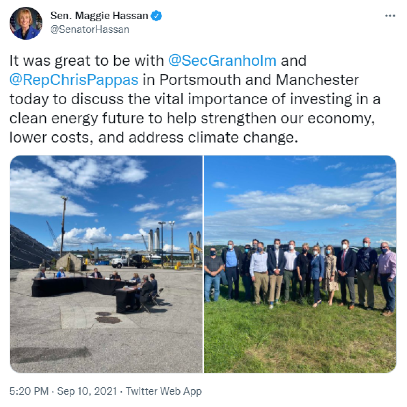 It was great to be with @SecGranholm and @RepChrisPappas in Portsmouth and Manchester today to discuss the vital importance of investing in a clean energy future to help strengthen our economy, lower costs, and address climate change.