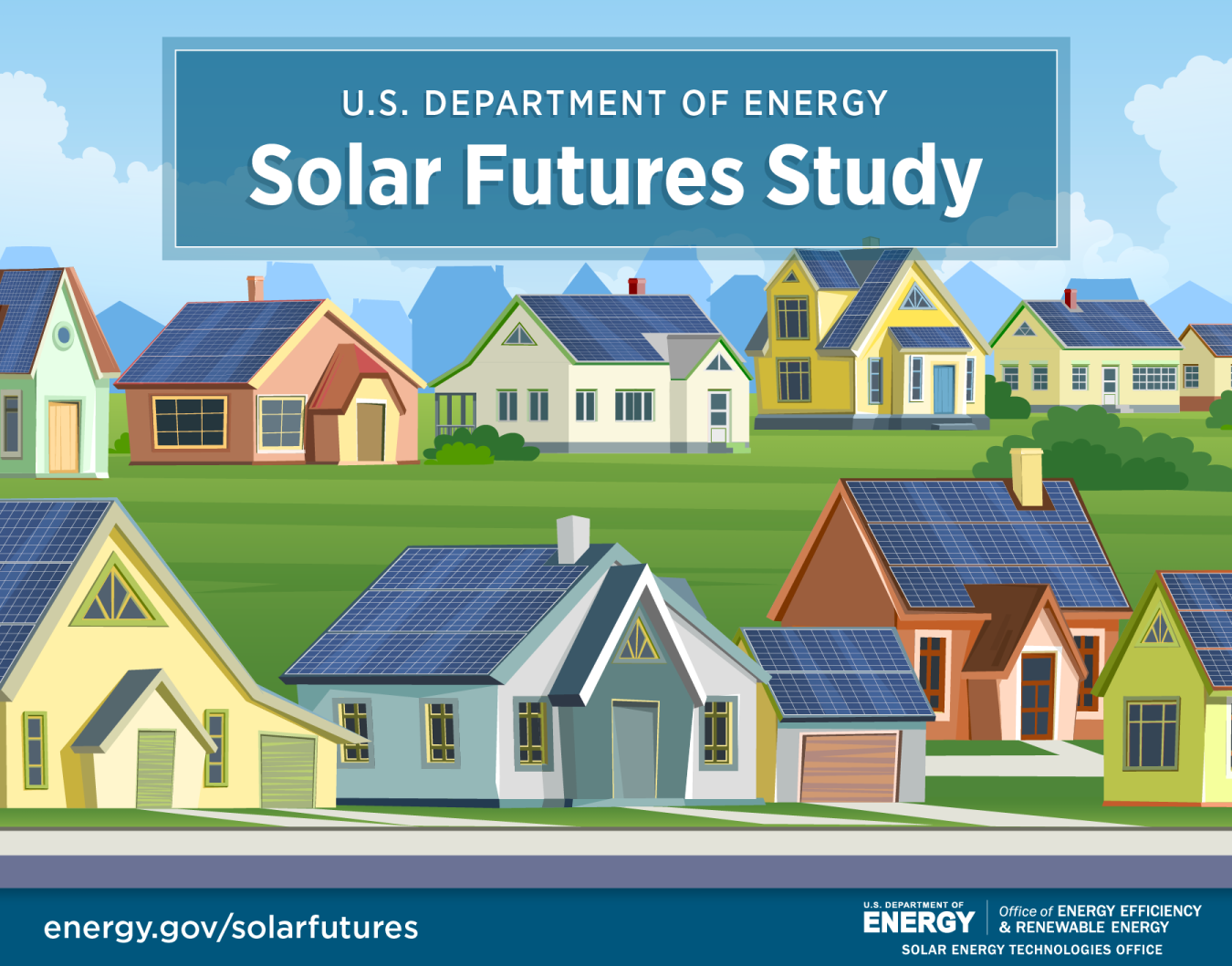 Graphic depicting solar on the rooftops of several neighboring houses