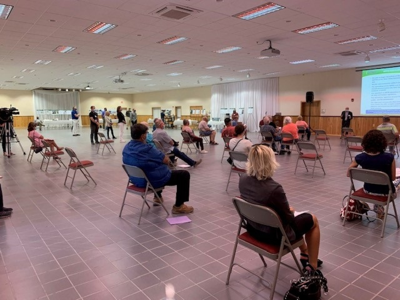 Members of the public attend the West Valley Demonstration Project’s recent town hall-style meeting that included an overview presentation on the future demolition of the Main Plant Process Building and a video on environmental monitoring that featured the site’s subject-matter experts.