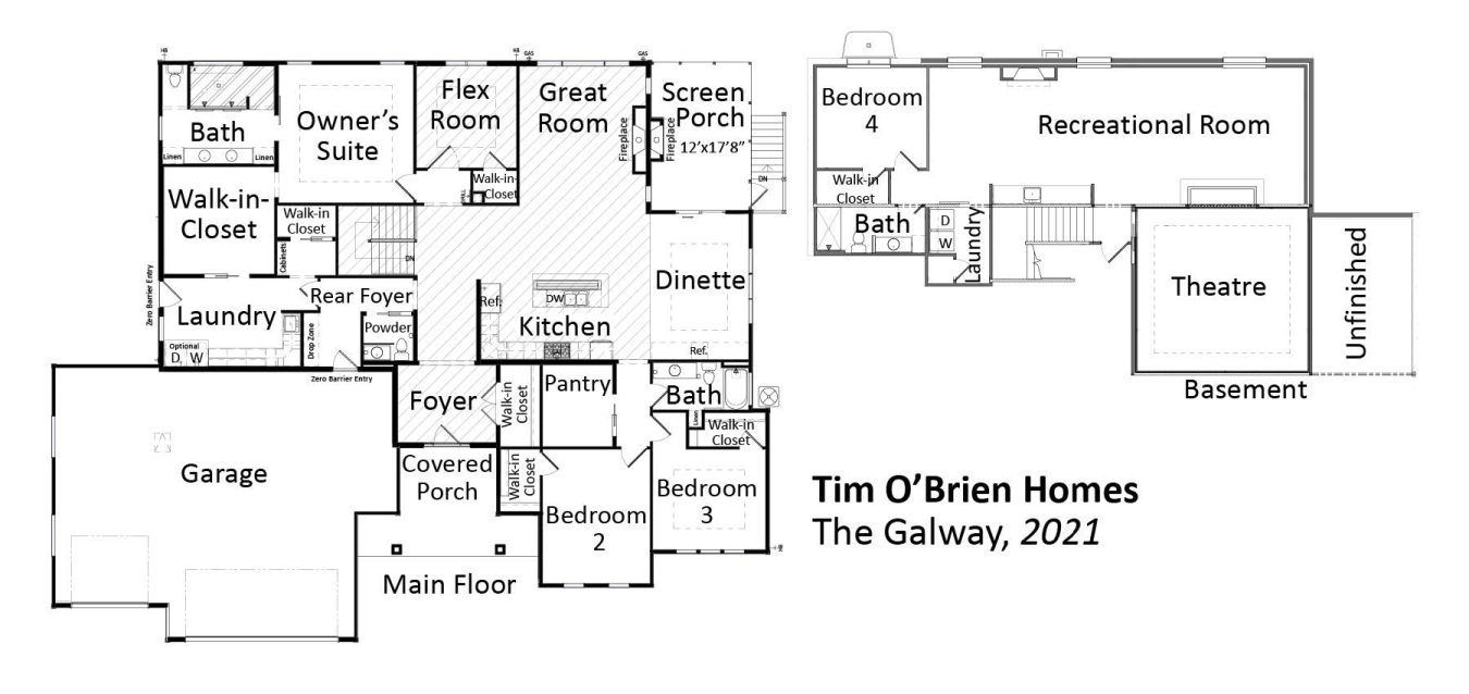 Floorplans for The Galway by Tim O'Brien Homes.