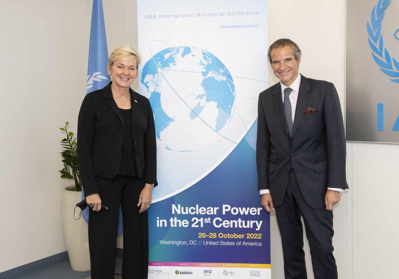 U.S. Secretary of Energy Jennifer M. Granholm and International Atomic Energy Agency (IAEA) Director General Rafael Grossi at the IAEA 65th General Conference in Vienna, Austria.