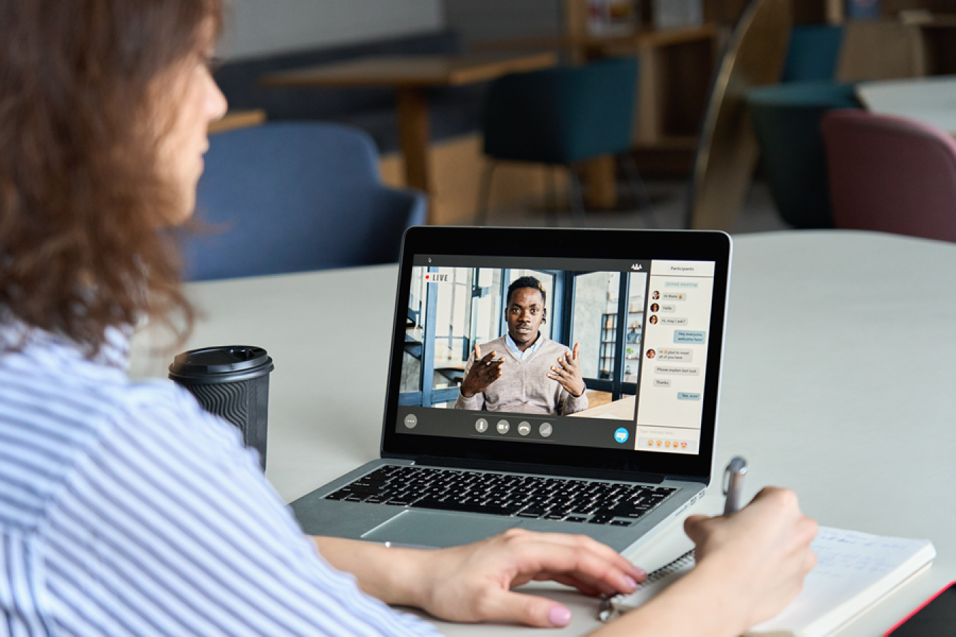 Watching webinar, distance learning on video call