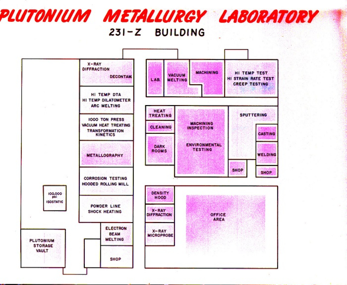 An old layout of the once top-secret 231-Z Building shows the location of a vault in the lower left corner. The 231-Z Vault was the last stop for weapons-grade plutonium during the first decade of Hanford operations before the “product” — as it was codenamed — was shipped offsite.