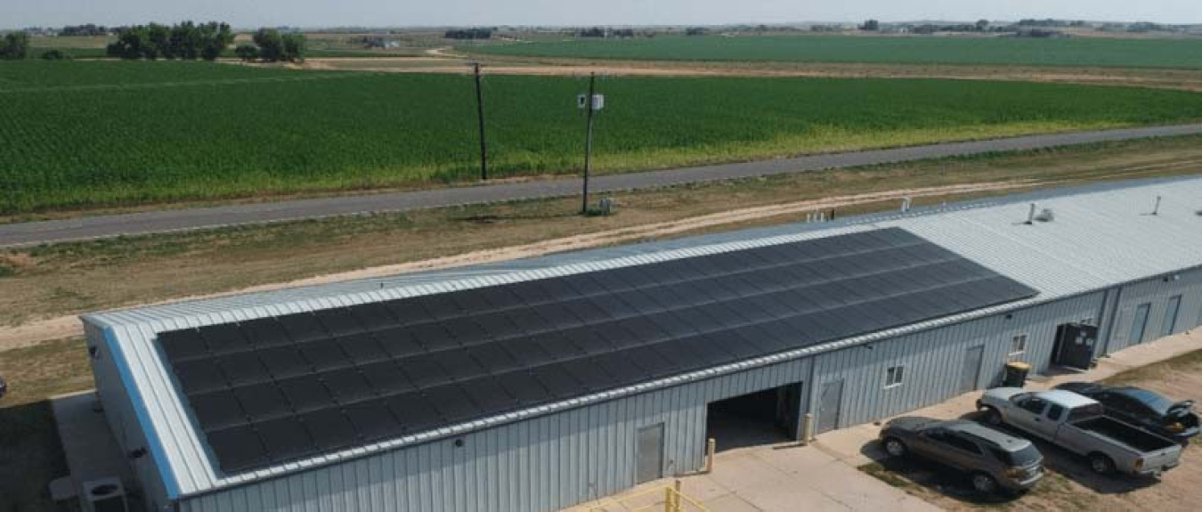 Solar PV modules on the roof of a building at the USDA ARS Research Farm in Fort Collins, Colorado.