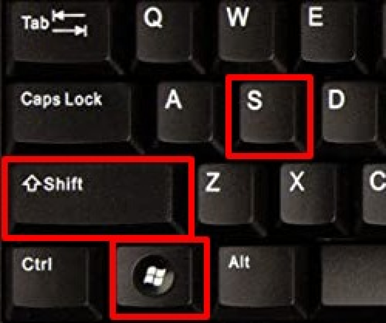 Keybord with highlighted keys Windows + Shift + S