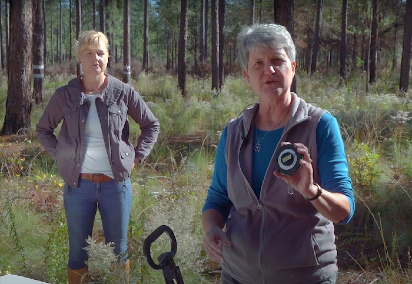 The web-based video, “Feathers in the Forest,” features Kimberly Fickling, left, and Beth Eberhard, of the Ruth Patrick Science Education Center, University of South Carolina Aiken. 