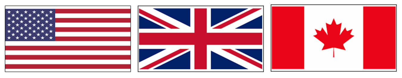 US, United Kingdom & Canadian flags