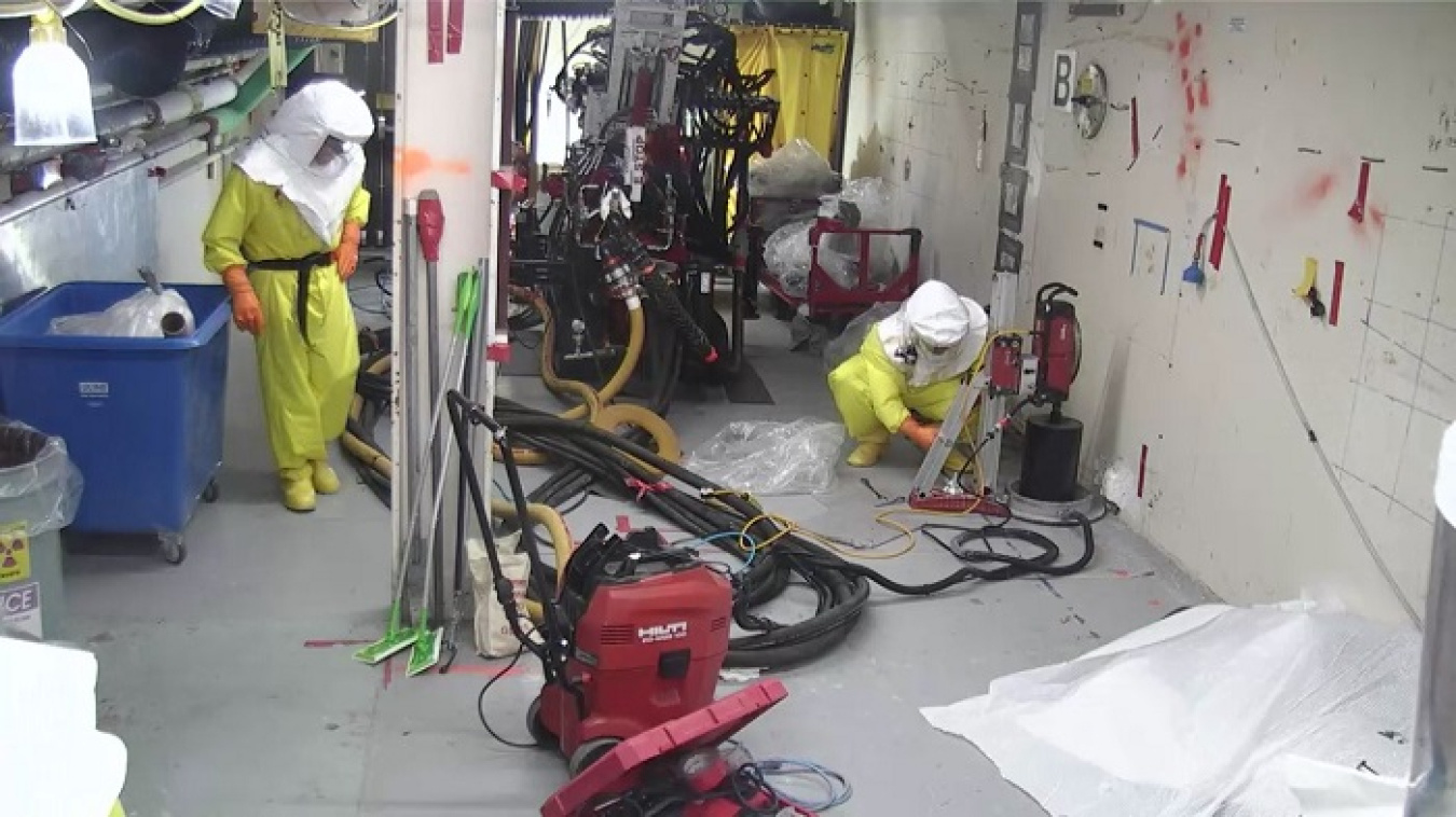 Workers with EM contractor Central Plateau Cleanup Company are preparing to add structural support in Room 18 at the 324 Building at the Hanford Site to allow for the safe removal of contaminated soil under the building.