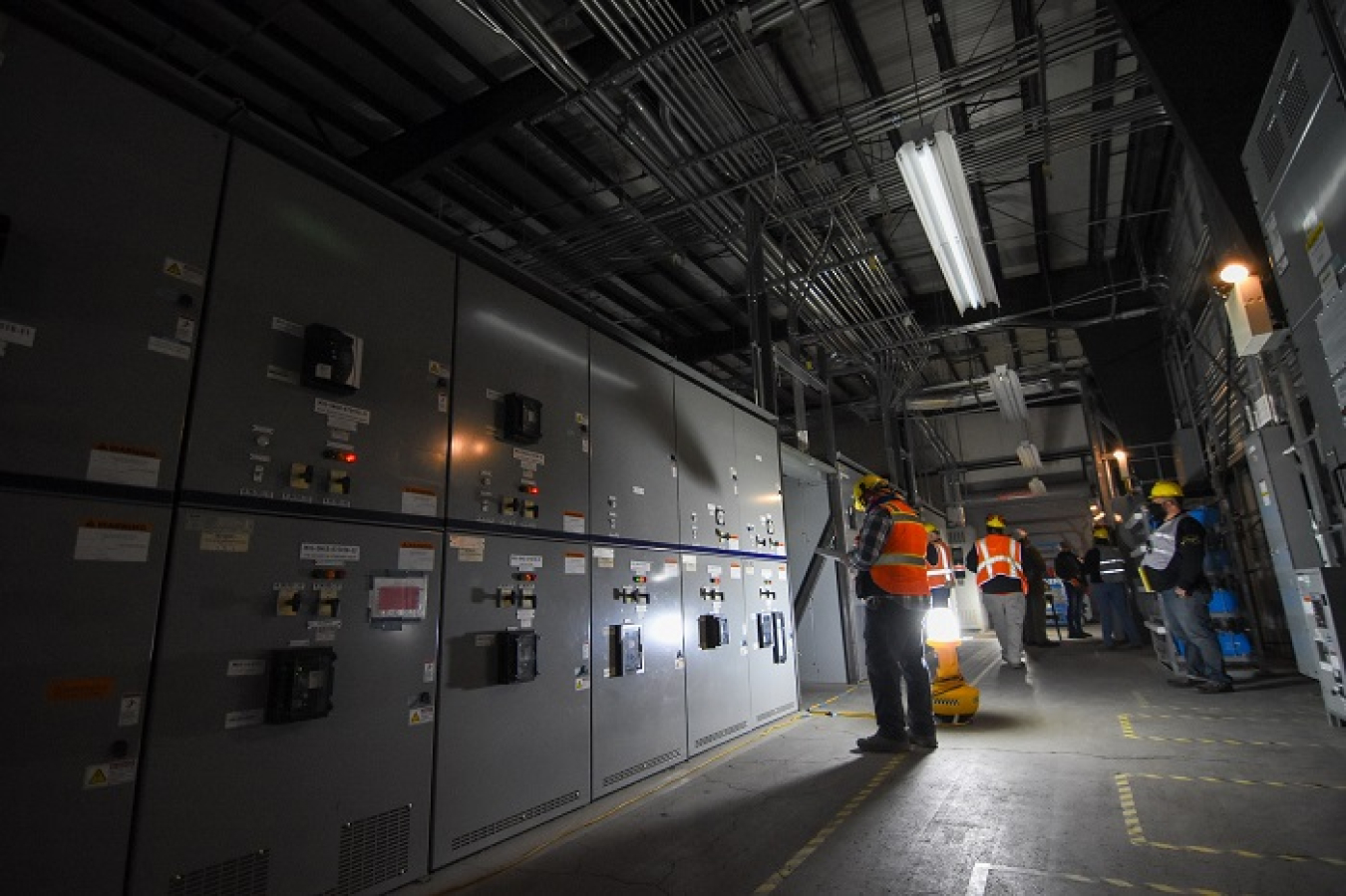 Waste Treatment and Immobilization Plant employees walk through and execute procedures to bring systems online inside the switchgear building during the loss-of-offsite-power test.