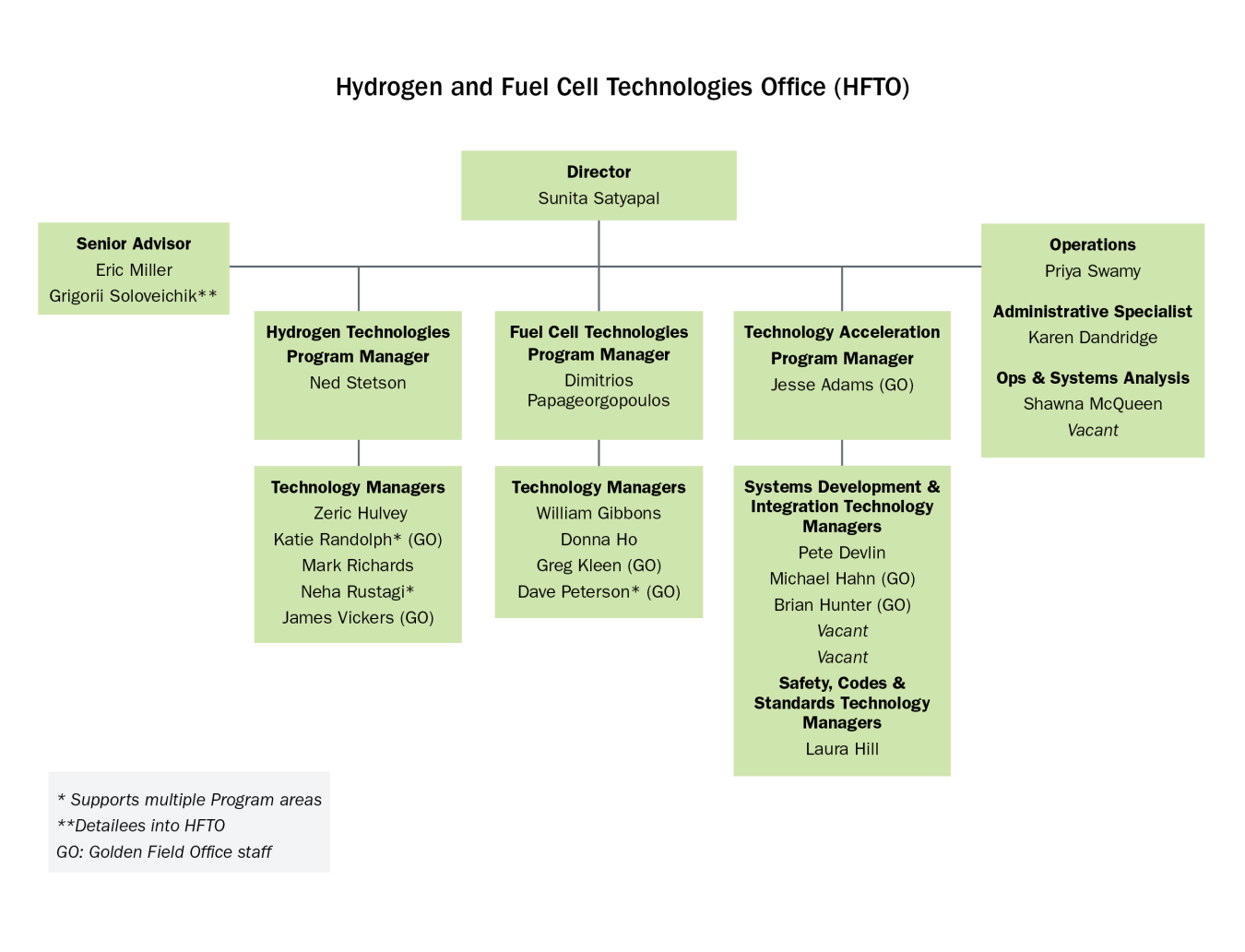 Organization chart of Hydrogen and Fuel Cell Technologies Office federal staff