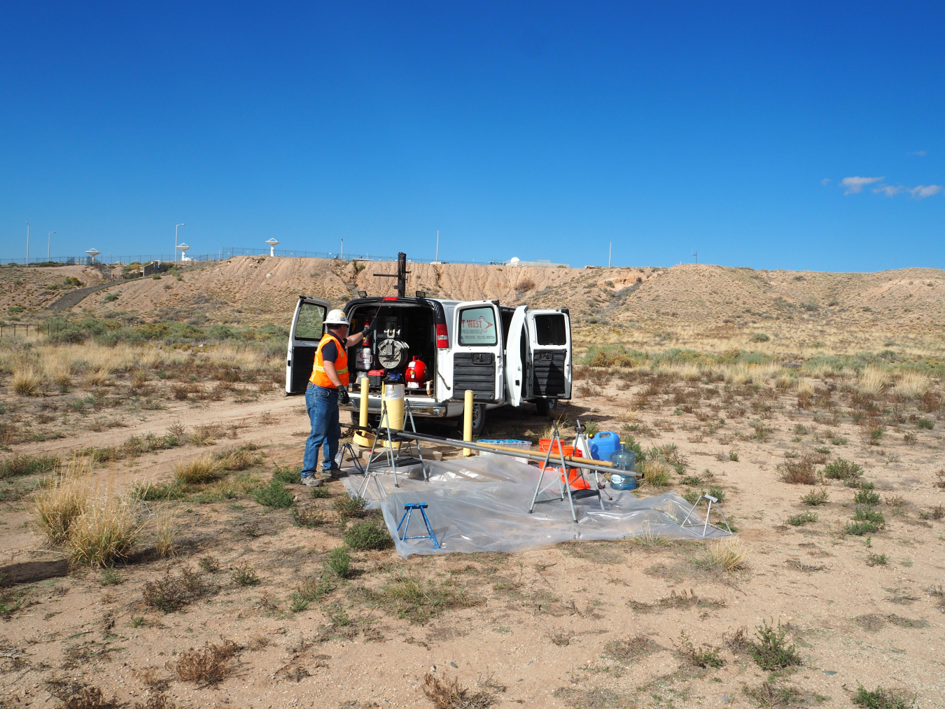Geophysical logging at groundwater monitoring well TA2-W-19 in October 2017 on the Tijeras Arroyo floodplain.