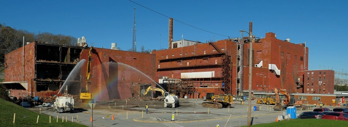 Demolition of the Building 9210, at left, is nearing completion, and crews will soon begin tearing down the six-story Building 9207, at right. 