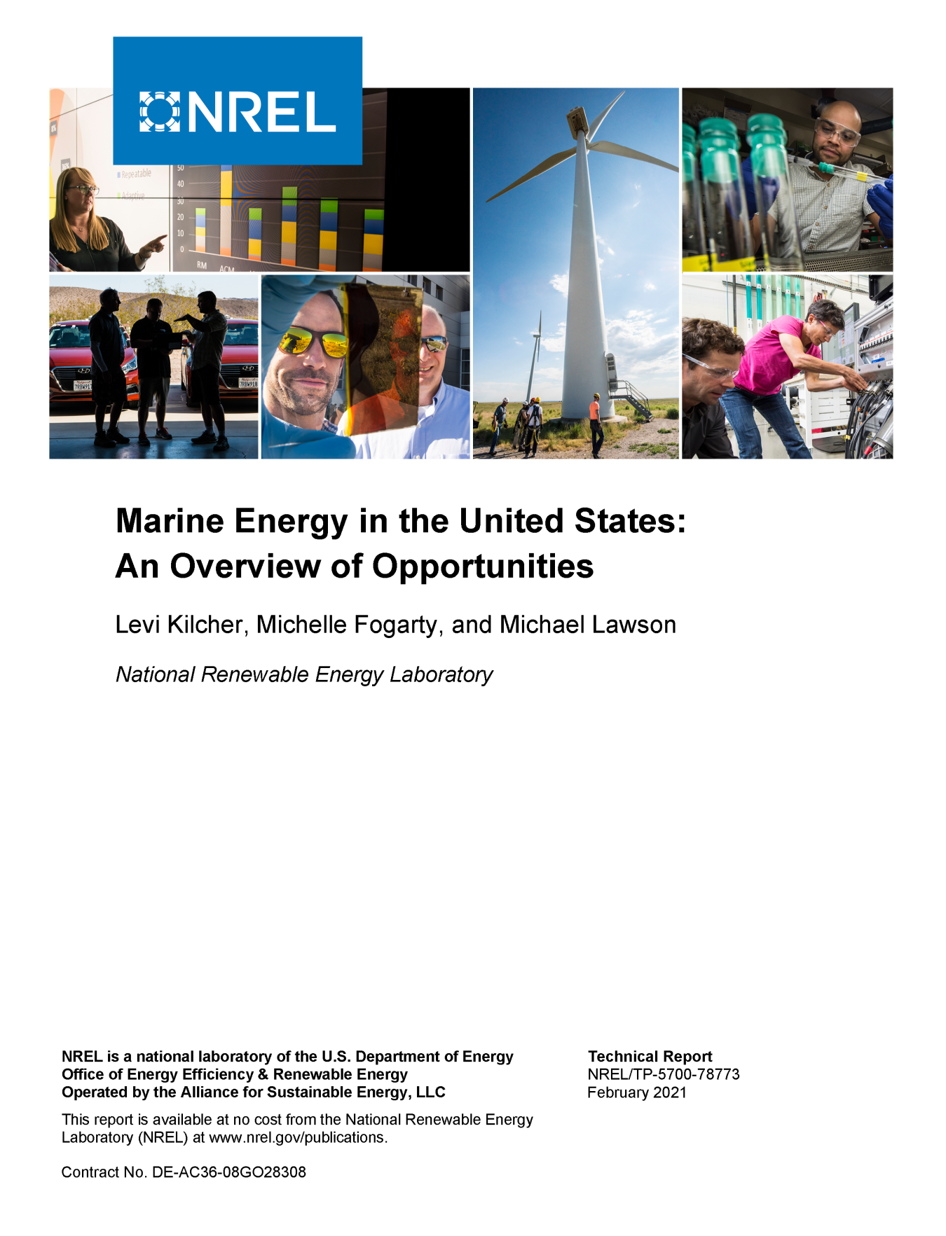 Report cover that says "Marine Energy in the United States: An Overview of Opportunities"