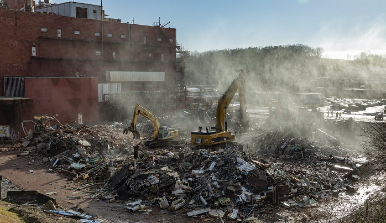 Workers recently finished demolition on Building 9210 at Oak Ridge. They will clear away the debris in the weeks ahead.