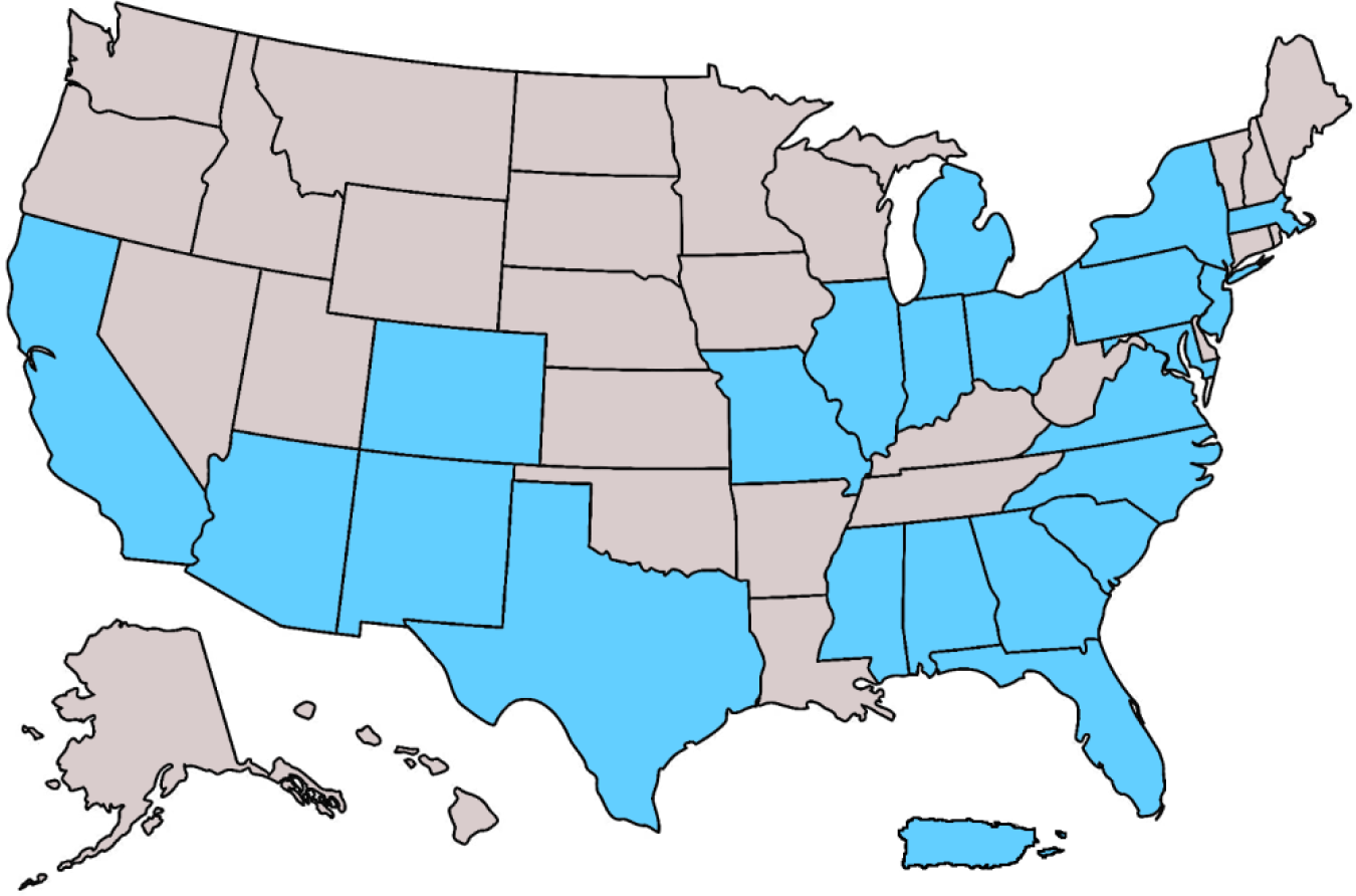 A map of the United States showing that MEISPP students came from various states and territories.