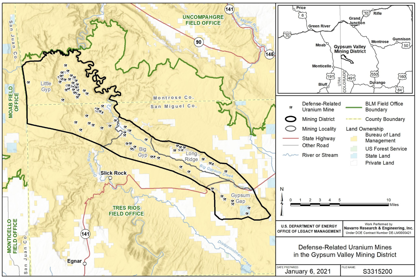 Regional map DRUM mines of the Gypsum Valley Mining District, Colorado.