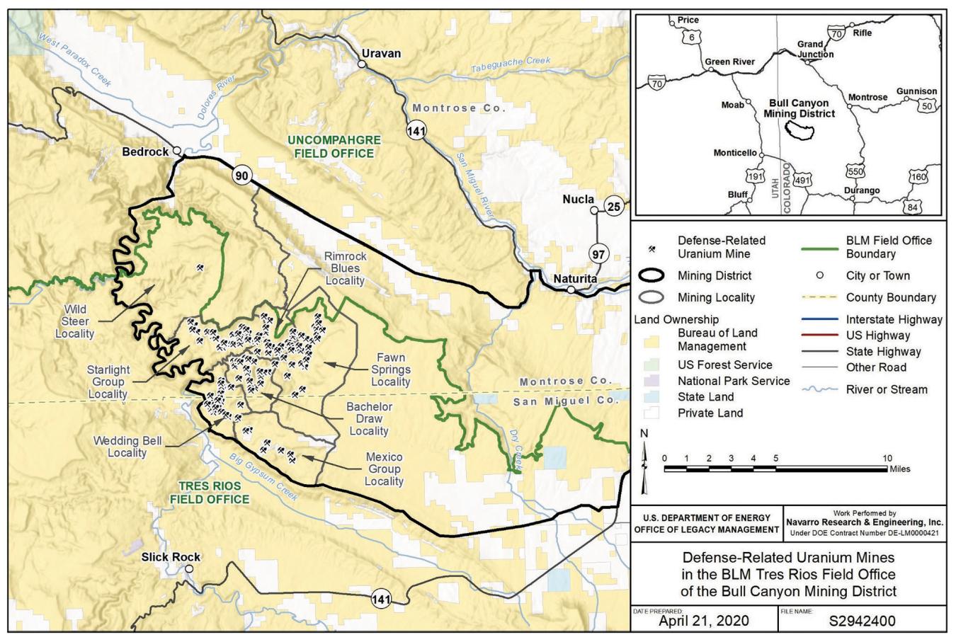 Regional Map of DRUM mines in the Bull Canyon Mining District, Colorado.
