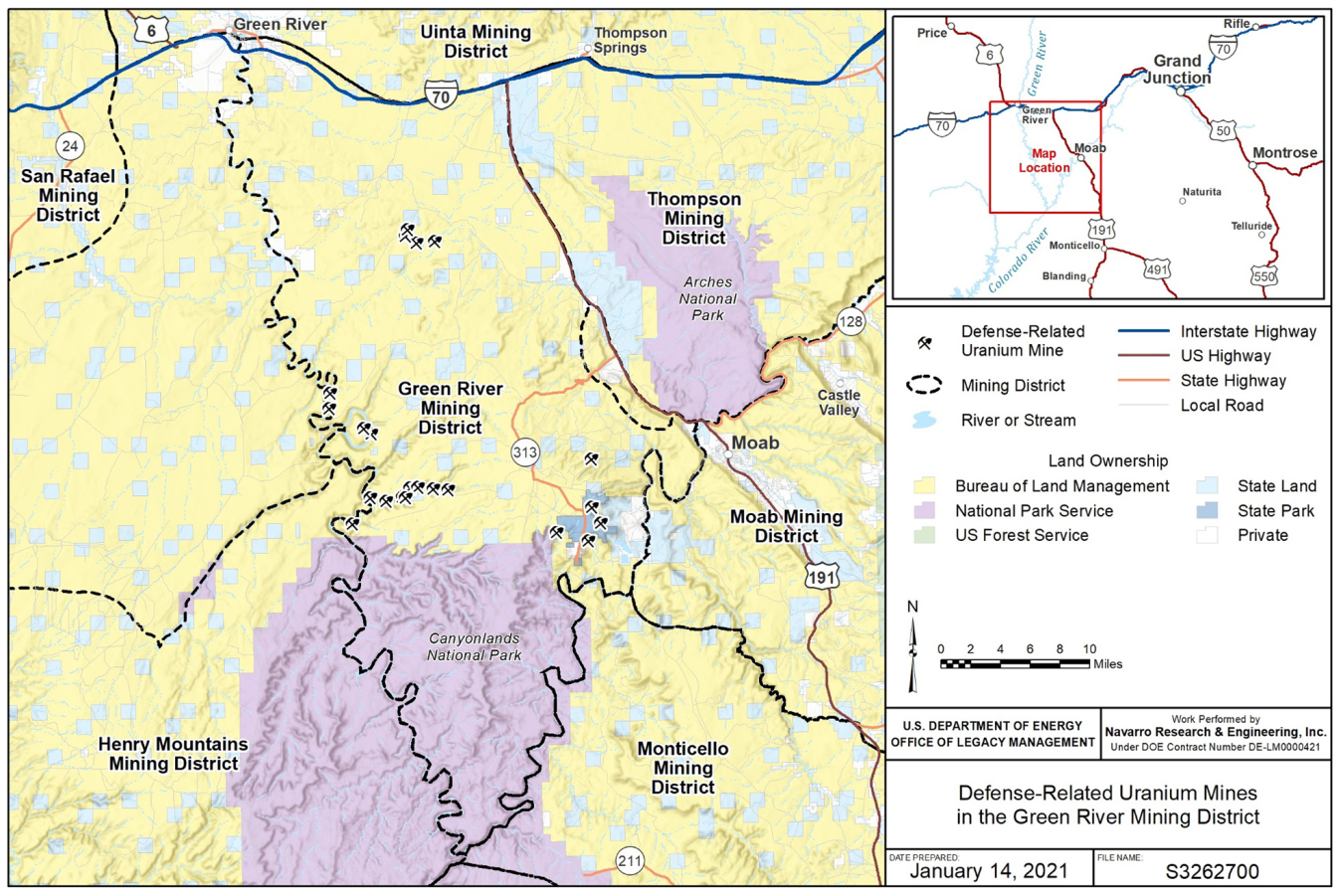 Regional Map of DRUM mines in the Green River Mining District, Utah.