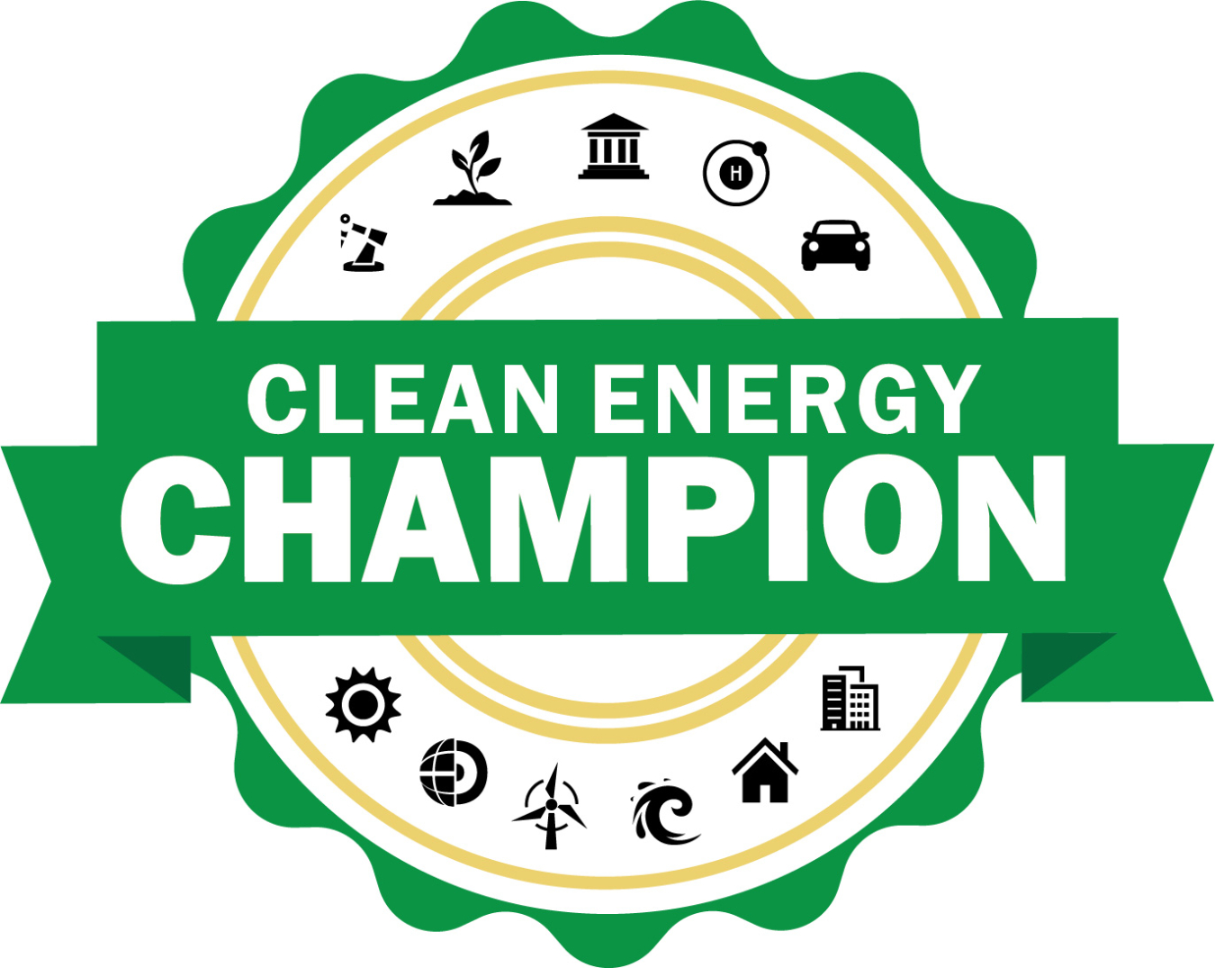 Stamp that says "Clean Energy Champion"