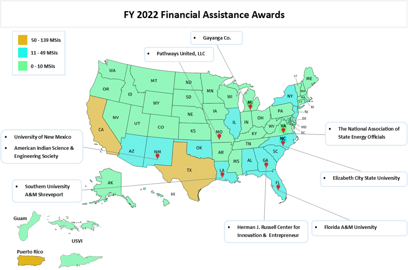Minority Programs Financial Assistance Awards 2022 Map