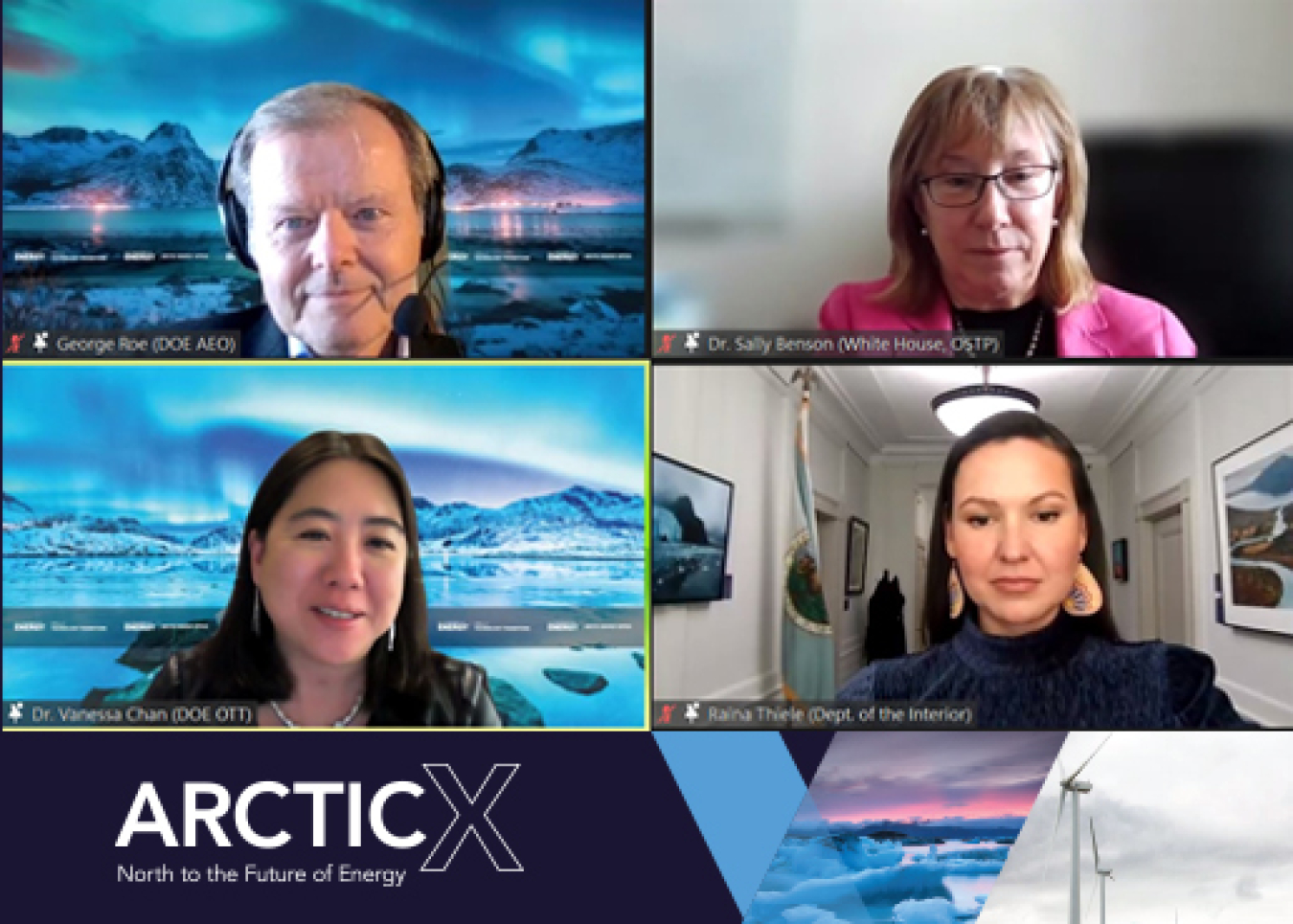 Four panelists speaking at the virtual ArcticX Kickoff event.