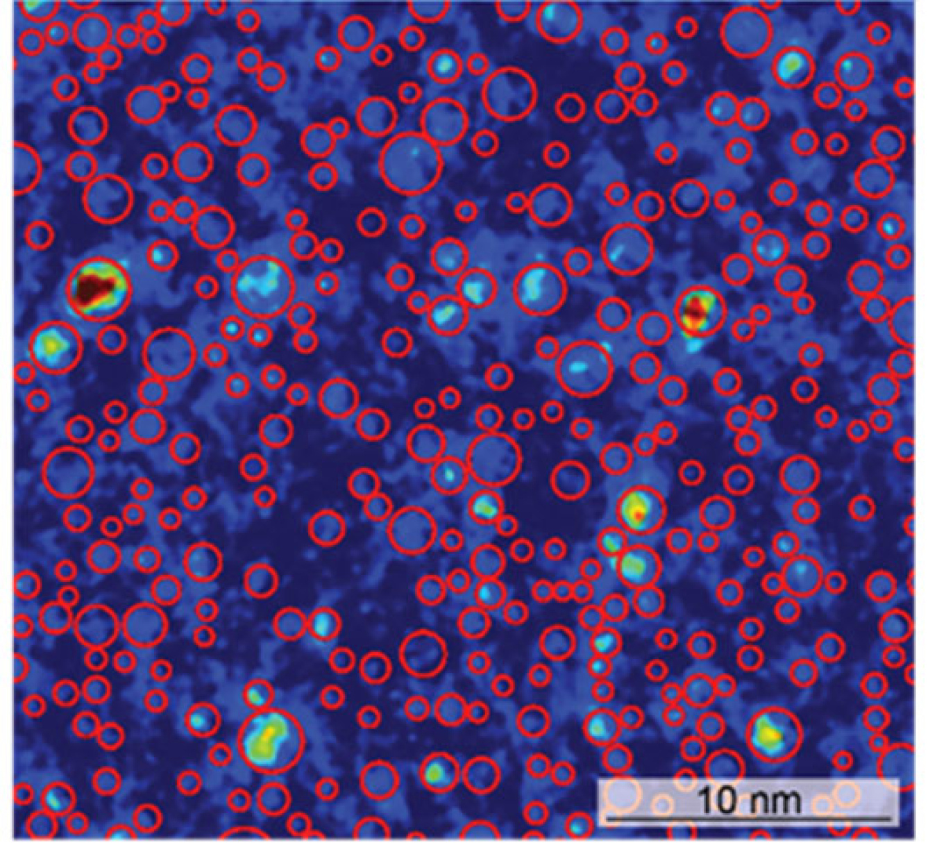 This transmission electron microscopy image shows clustered atoms in aged chromium-cobalt-nickel, a medium entropy alloy.