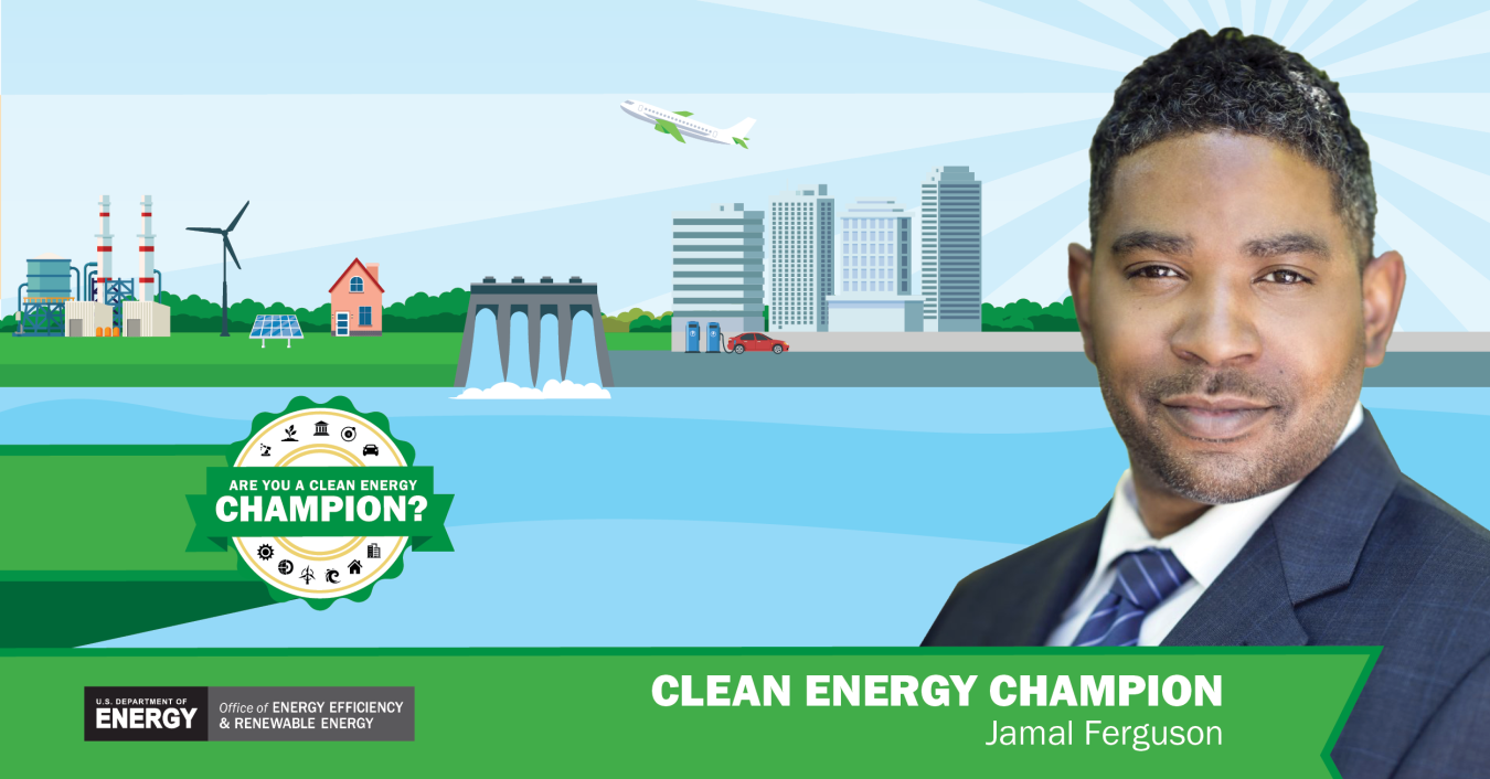Clean Energy Champion banner featuring Jamal Ferguson