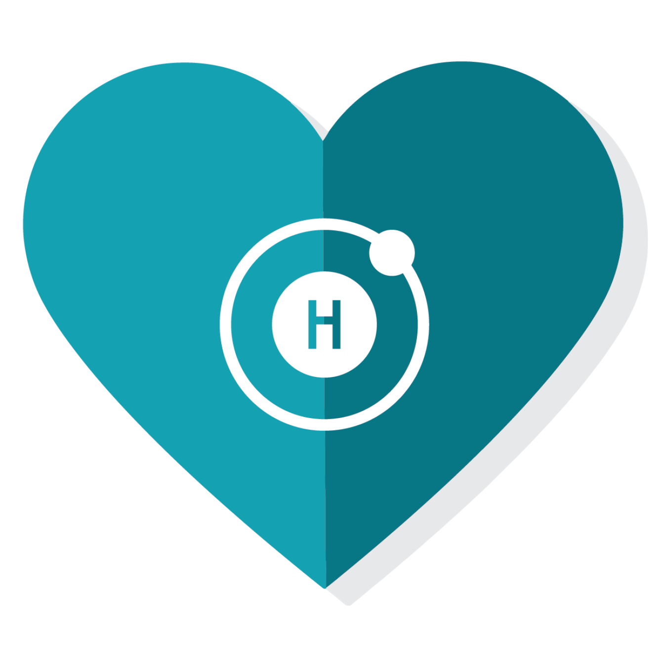 Hydrogen icon inside a heart.