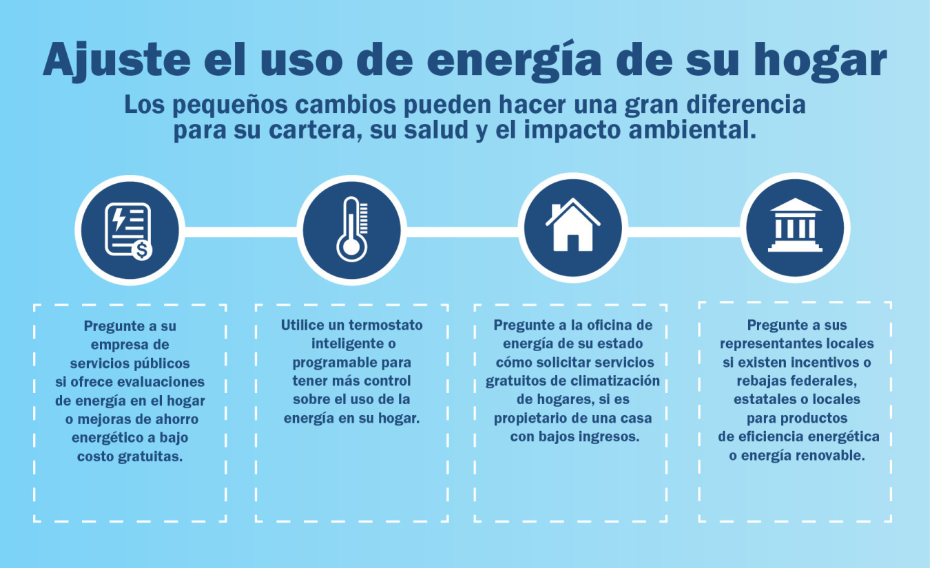 Utiliza energías renovables. En casa, puedes instalar una bomba de calor para climas fríos, una bomba de calor geotérmica, un sistema de energía solar, un sistema de energía eólica, o pregunte a su empresa de servicios públicos si ofrecen un programa que garantiza que su casa funcione con energía renovables.