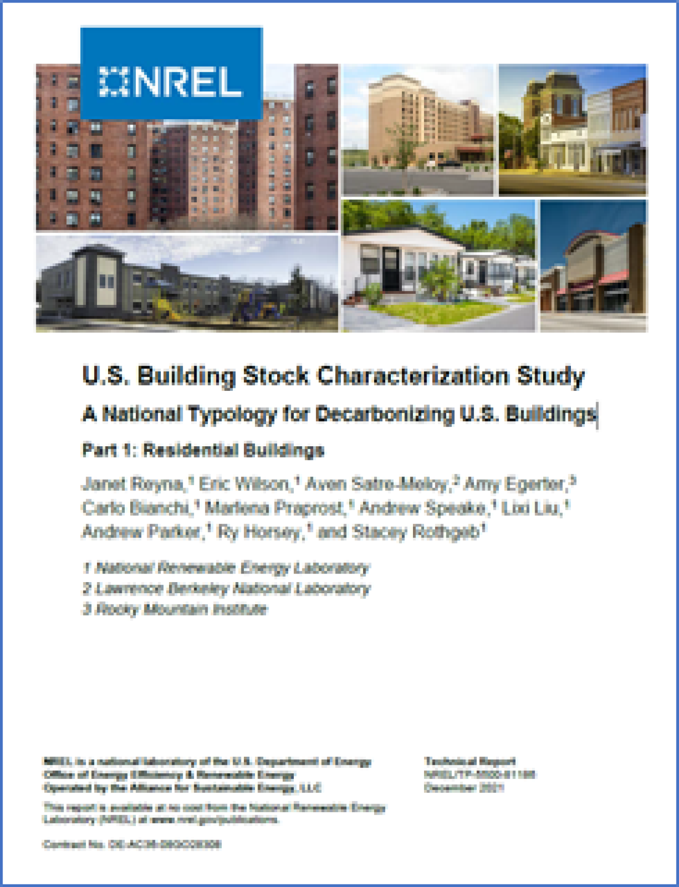 Cover of "U.S. Building Stock Characterization Study: A National Typology for Decarbonizing U.S. Buildings."