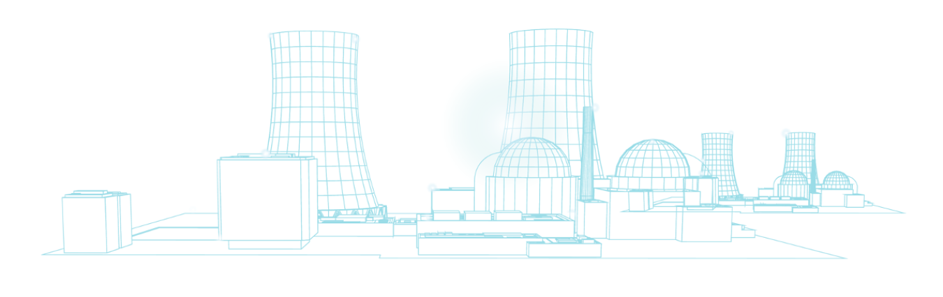 Simple line drawing of a nuclear power plant.