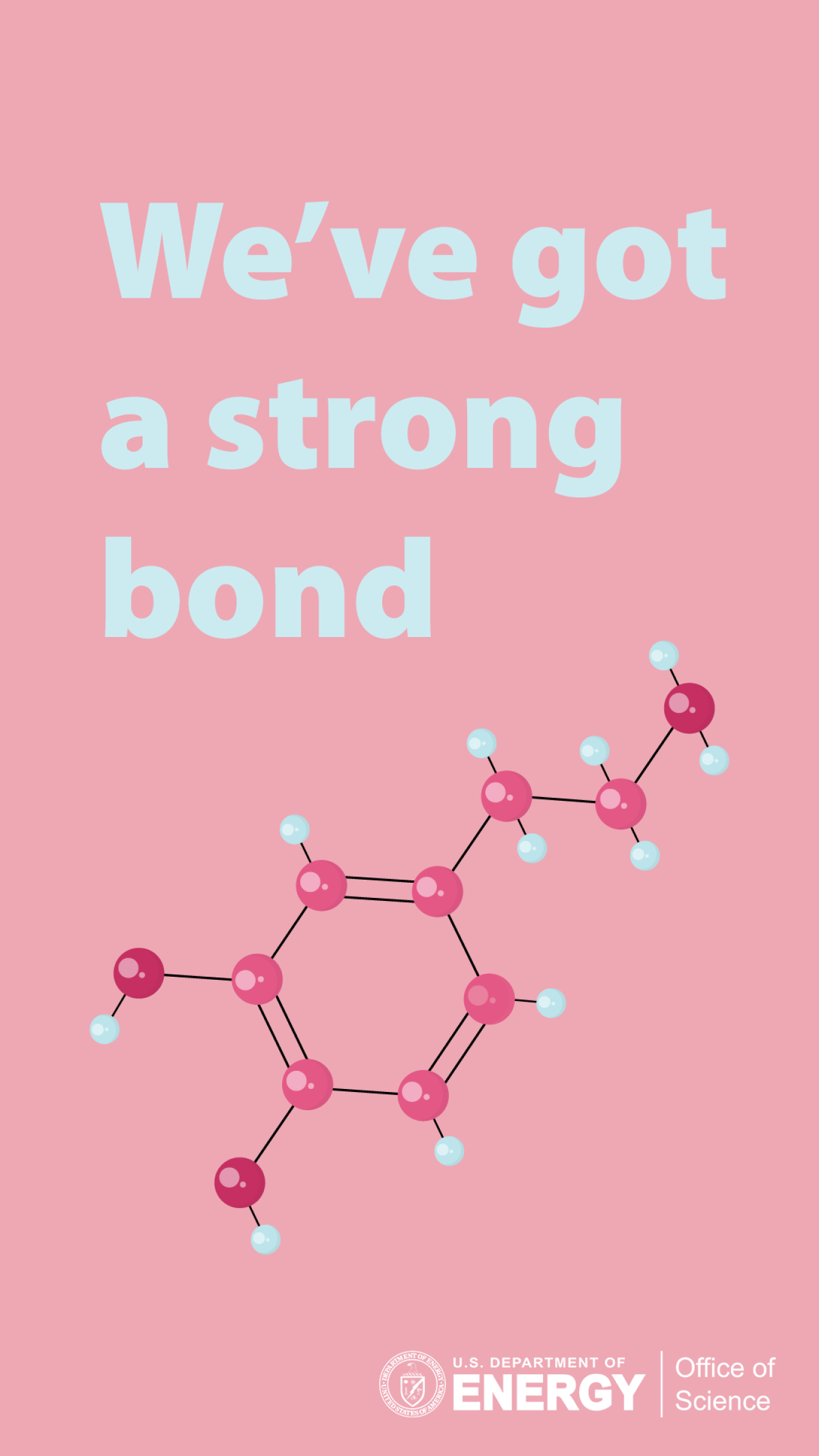 A Valentines Day Card that reads "We've got a strong bond" with a picture of atoms bonding