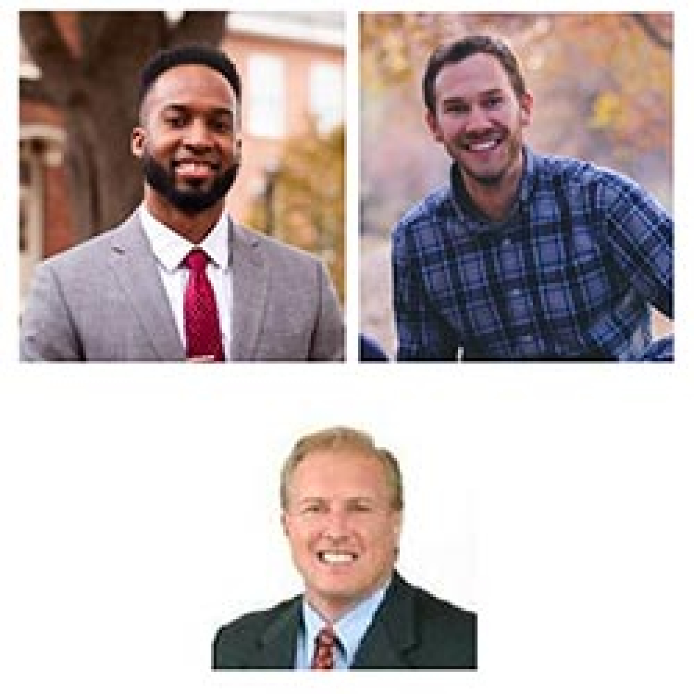 Three men smiling