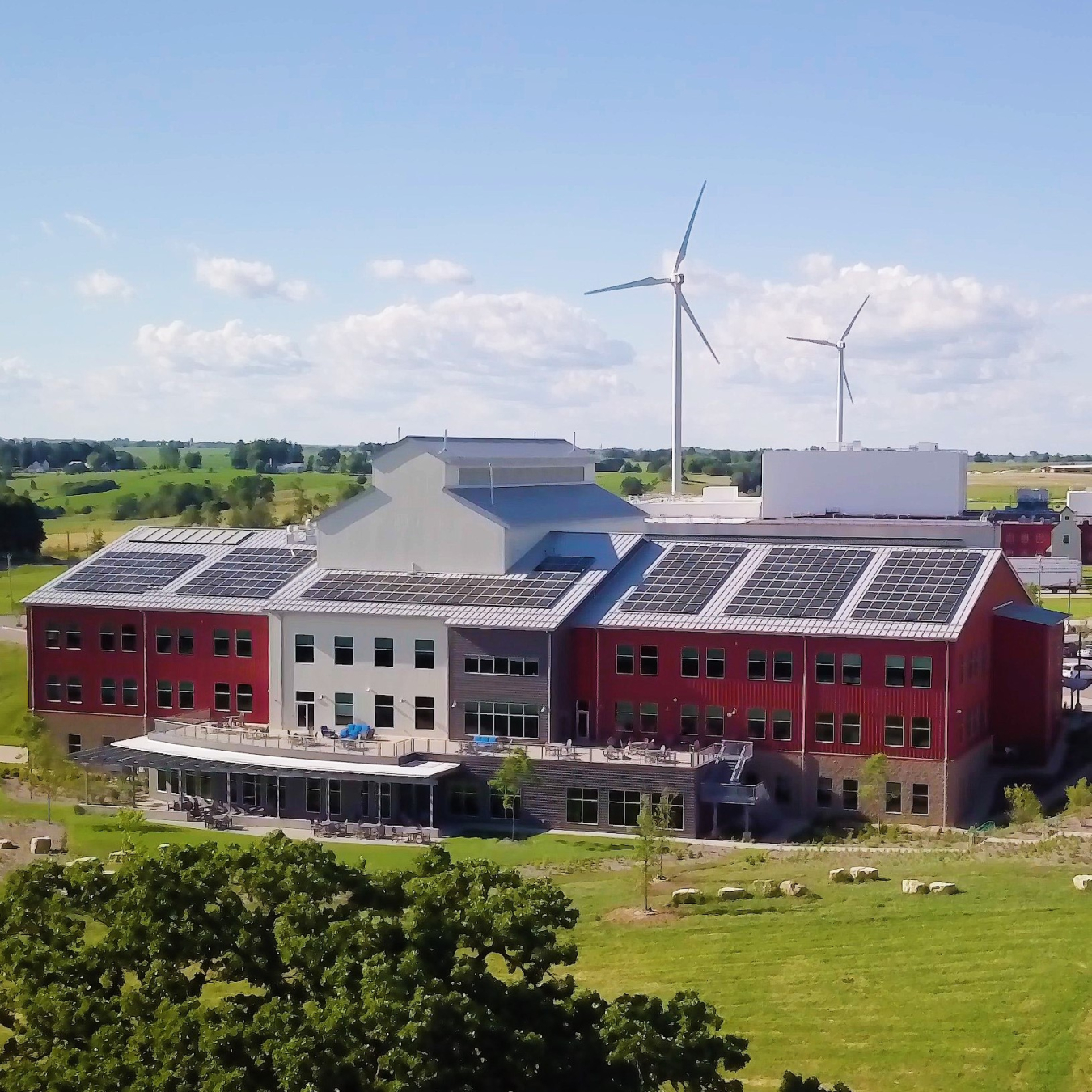 Aerial view of a distributed wind facility.