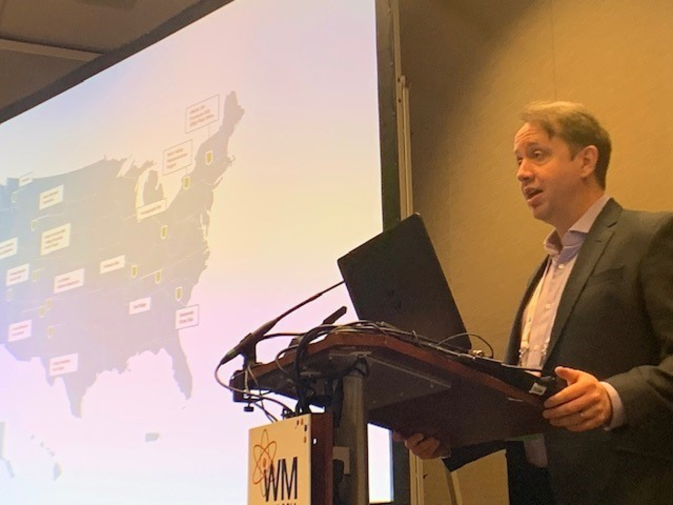 EM Chief of Staff Mike Nartker announces the completion of EM cleanup activities at the Brookhaven National Laboratory in New York while participating on the popular Hot Topics panel at the 2022 Waste Management Symposia.