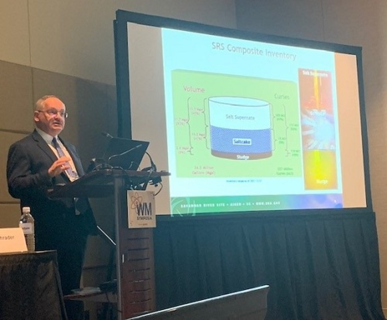 James Folk, assistant manager for waste disposition at the Savannah River Site (SRS), speaks during a panel session at the 2022 Waste Management Symposia. The panelists provided details on their biggest challenges in commissioning, startup and transition to full operations of liquid waste treatment facilities at SRS, the DOE Idaho National Laboratory Site, and the Hanford Site.